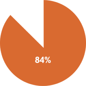 An orange pie chart displaying 84 percent.