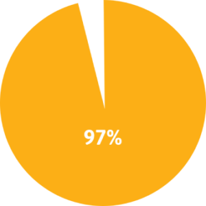 An orange pie chart displaying 97 percent.